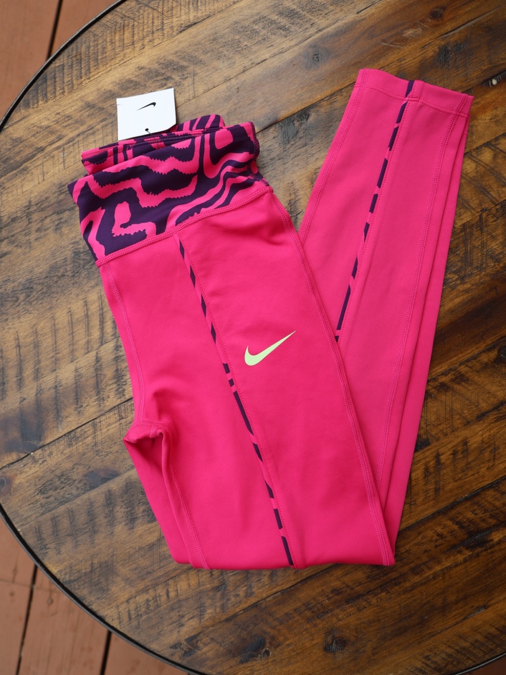 Nike Girls Zebra Print Leggings Pink Navy Glow in the Dark NWT Size L Dri-FIT